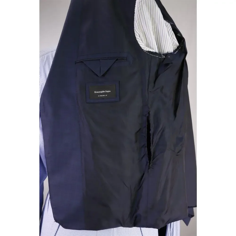 Ermenegildo Zegna 15 Milmil 15 Current Navy Blue Plaid 2Btn Sportcoat Blazer 42S